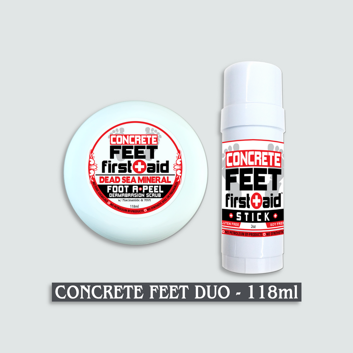 First aid stick and scrub for dry, crusty, cracked heels